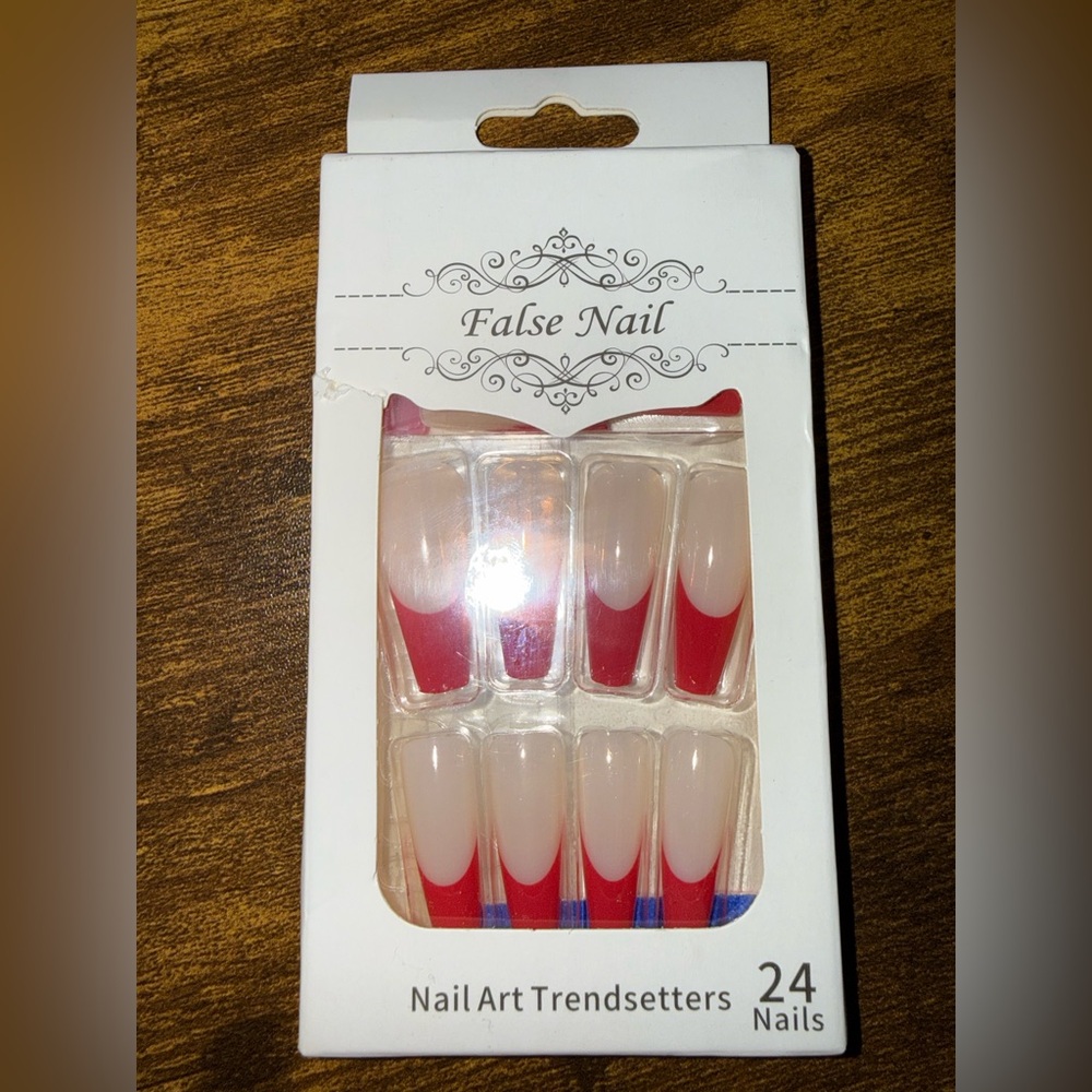 Red French Tip Press on Nails - 24 nails